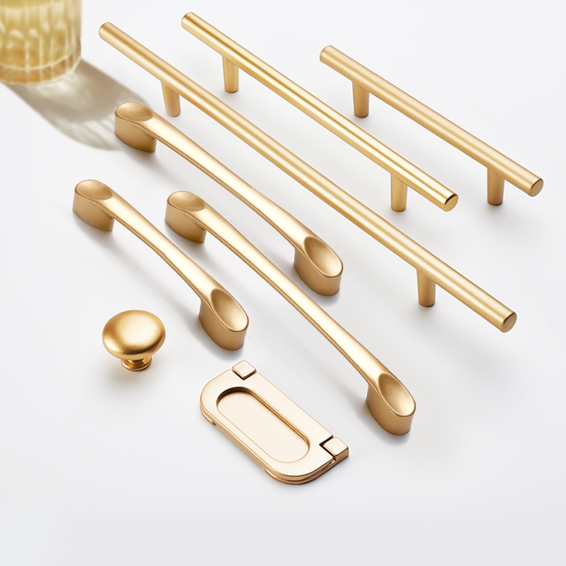 柜门拉手厨房铝合金橱柜抽屉金色手柄衣柜门把手现代简约孔距单孔