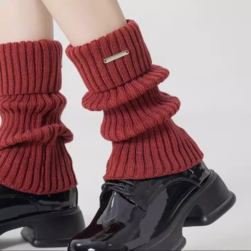 安可拉红袜套女金属标y2k堆堆袜秋冬款加厚保暖本命年小腿袜腿套