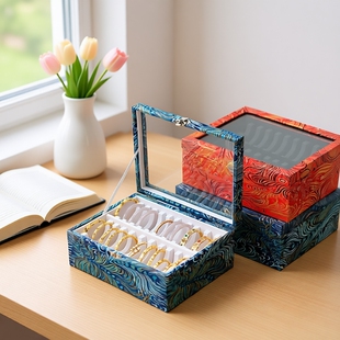 金手镯收纳盒高档精致大容量复古透明玻璃盖翡翠玉镯子专用首饰箱