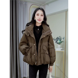 户外羽绒服连帽加厚外套女装洋气显瘦2025年冬季高档新款黑色绿色