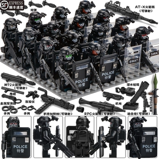 兼容乐高中国军事幽灵特种兵积木人仔防爆特警士兵武器枪男孩拼装