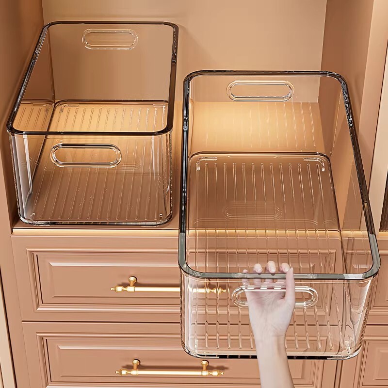 橱柜收纳盒透明长方形桌面杂物零食家用亚克力塑料整理盒子储物筐