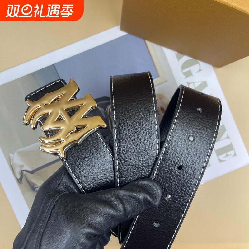 新款内穿平滑扣轻奢金属扣真皮腰带男黑色皮革百搭时尚装饰皮带