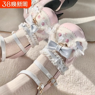 萌兔蝴蝶结低跟圆头lo鞋蕾丝洛丽塔娃娃jk平底鞋学生鞋子可爱皮鞋