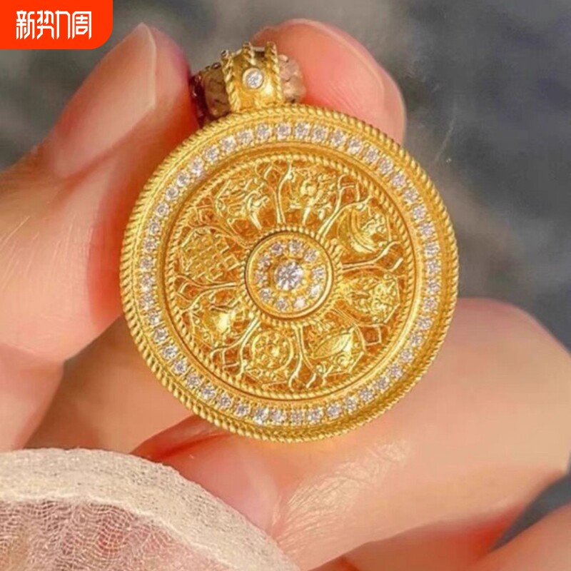 南非锡金古法八宝罗盘吊坠时来运转项链转运珠毛衣链不掉色合金