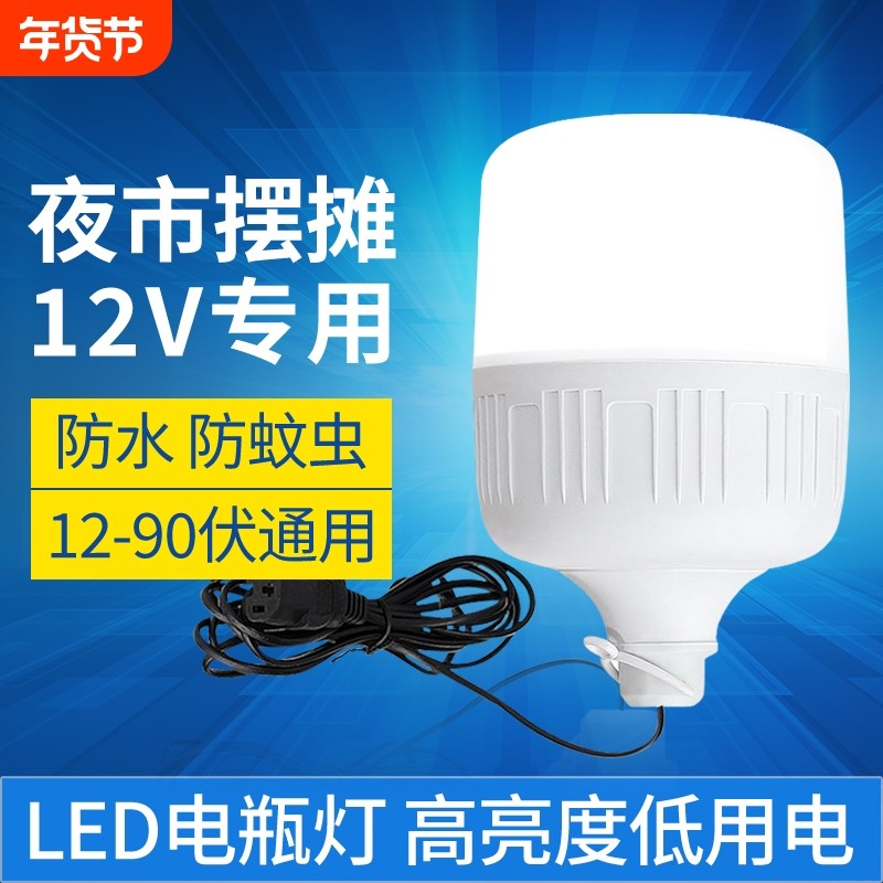 12vled灯摆摊灯夜市灯电动车电瓶灯24伏36V48V60V90V低压直流灯