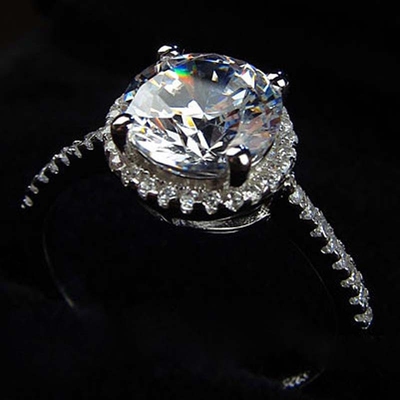 JZ009满天星白金色求婚1.2克拉50分镶锆石仿钻石戒指女款饰两克拉
