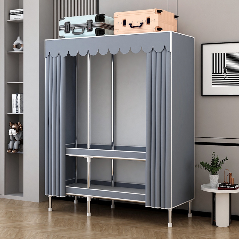 衣柜家用卧室出租房用简易组装全钢架加粗加厚小户型布衣柜经济型