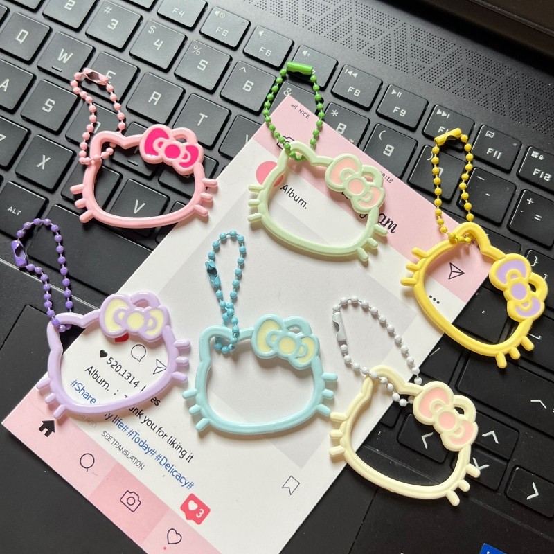 可爱糖果色镂空KT猫头钥匙链书包挂件ins百搭少女心挂件
