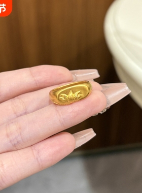 复古古法金色印章莲花戒指女小众设计时尚轻奢个性百搭高级感手饰