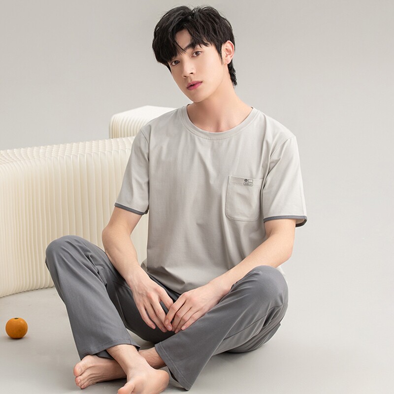 男士睡衣夏季纯棉休闲短袖长裤套装2025新款高级感宽松男款家居服