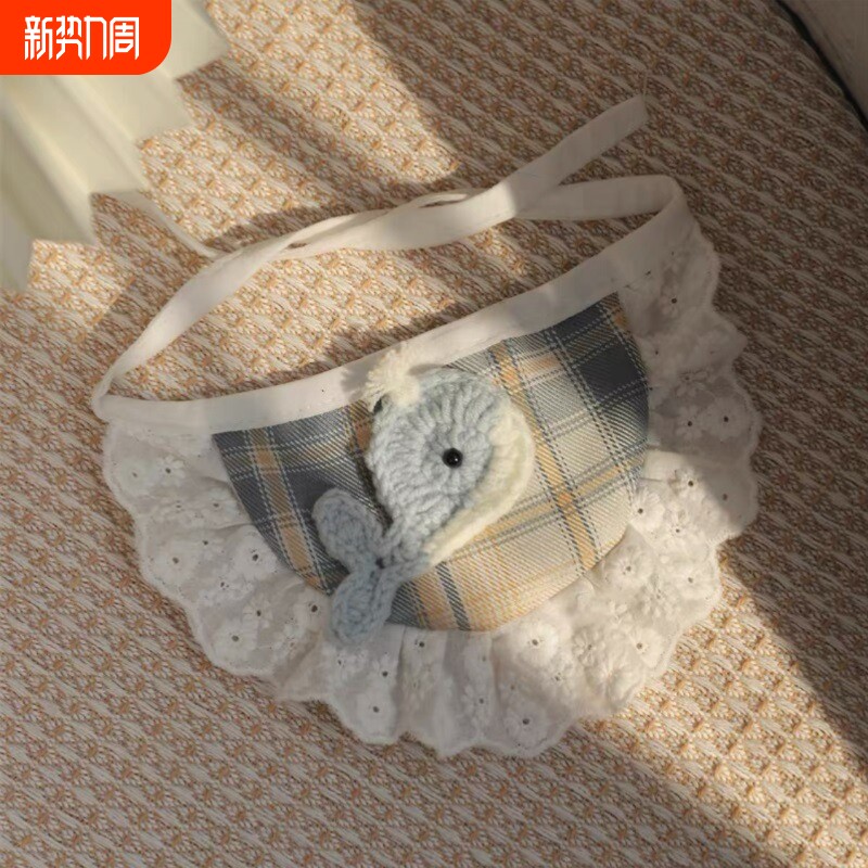 猫咪口水巾狗狗围脖毛线针织千鸟格围兜宠物围巾时尚领节项圈饰品