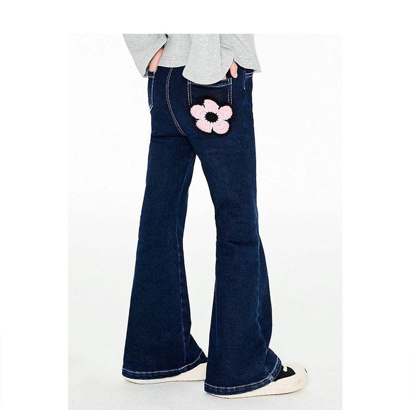 儿童休闲加厚牛仔裤中大童秋冬时尚喇叭裤童装女童修身加绒休闲裤