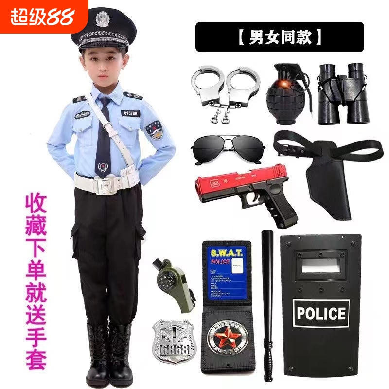 儿童小警察演出服短袖小警察制服短袖警官服玩具男女童服装幼儿园