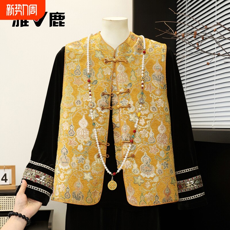 【雅鹿正品】妈妈装新中式国风马甲外套春装新款贵夫人马夹上衣女