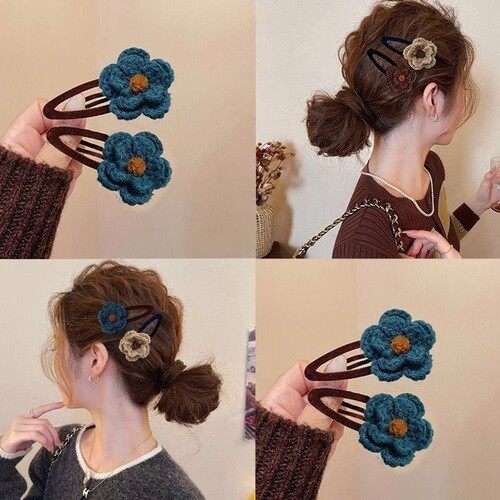 序曲~发夹女毛线花朵边夹bb夹侧边前额刘海夹子新款发卡头饰短发