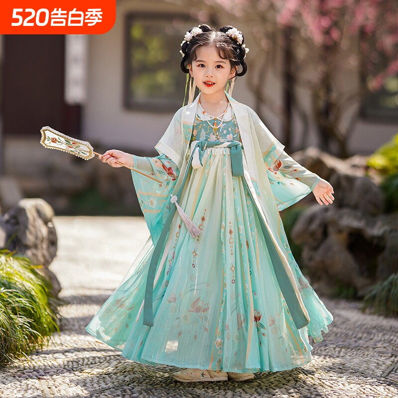 儿童汉服女童唐装小女孩长袖超仙改良齐胸超仙襦裙秋季古装中国风