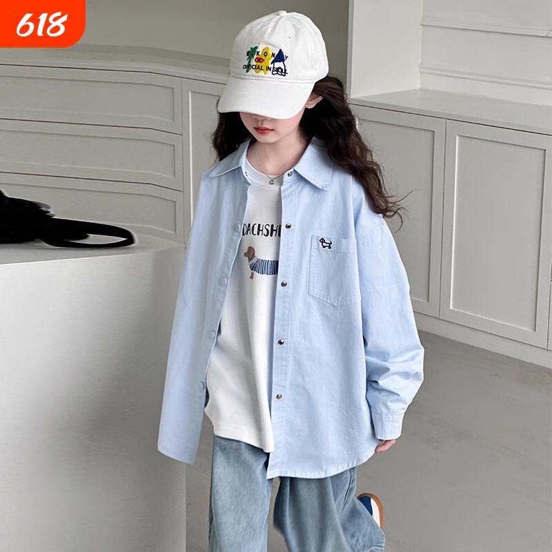 女童衬衫2026新款纯棉长袖儿童防晒衣大童夏季薄款外套秋装衬衣潮