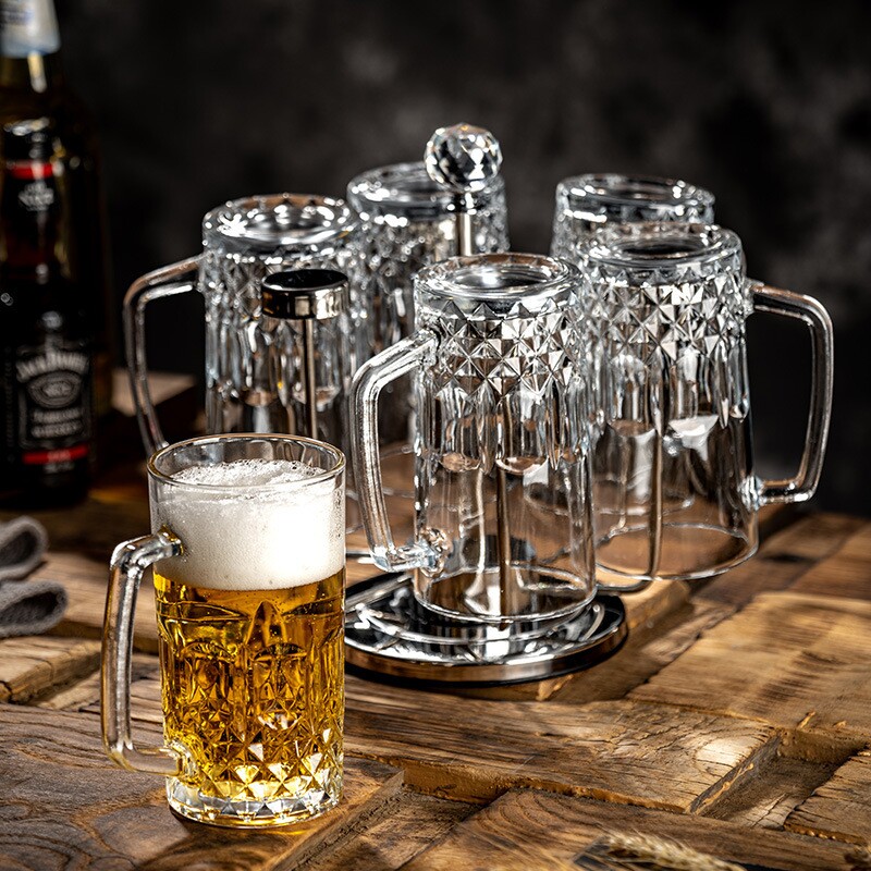 扎啤杯商用500ml玻璃啤酒杯带把大容量酒吧杯子创意家用酒杯lo