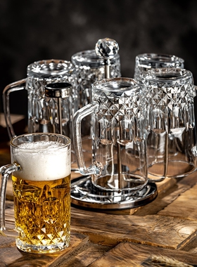 扎啤杯商用500ml玻璃啤酒杯带把大容量酒吧杯子创意家用酒杯logo