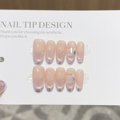 紫色韵味手工穿戴甲纯手作短款美甲甲片ins风爆闪椭圆方圆杏仁