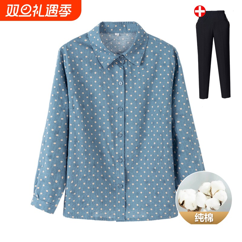 中老年人纯棉衬衫女奶奶夏装长袖上衣妈妈全棉衬衣秋季老太太衣服