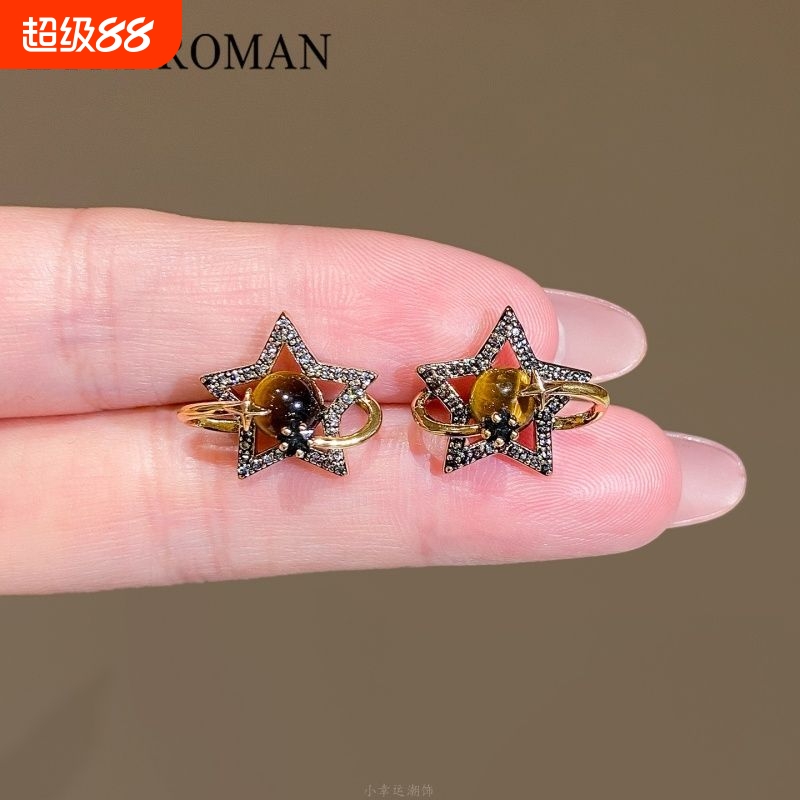 LYNNROMAN五角星水晶耳钉女高级感轻奢精致时尚气质百搭耳环耳饰