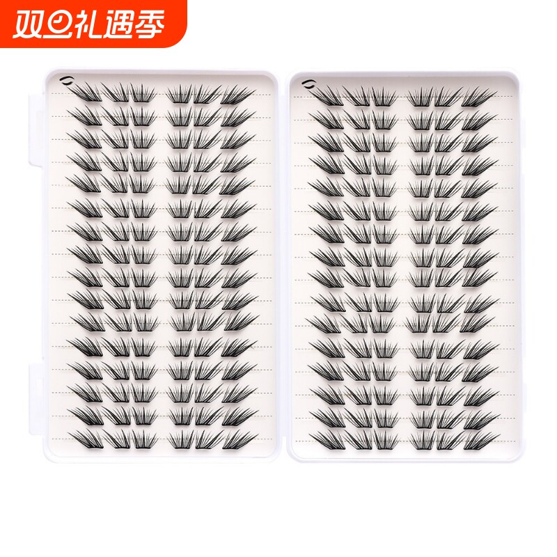 不朽情缘睫毛书柔软纯欲隐形轻薄单簇卷翘分段斜飞新手免胶假睫毛