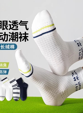 袜子男青少年纯棉防臭运动学生袜夏薄款吸汗透气中筒袜白色大童袜