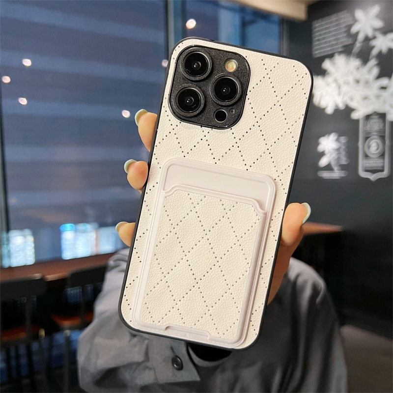 简约菱格插卡卡套硅胶防摔手机壳