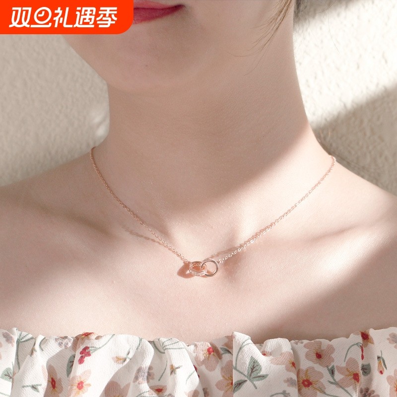 999纯银项链女双圈银饰吊坠小众设计感足银简约轻奢气质爆款批发