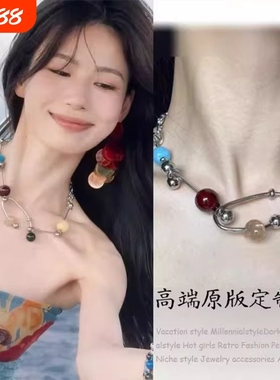 新款2025彩虹交响乐彩色撞色串珠项链个性小众设计高级感配饰颈链
