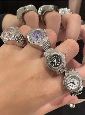 可以看时间!时尚手表戒指男女设计小众情侣手指表迷你时钟电子表