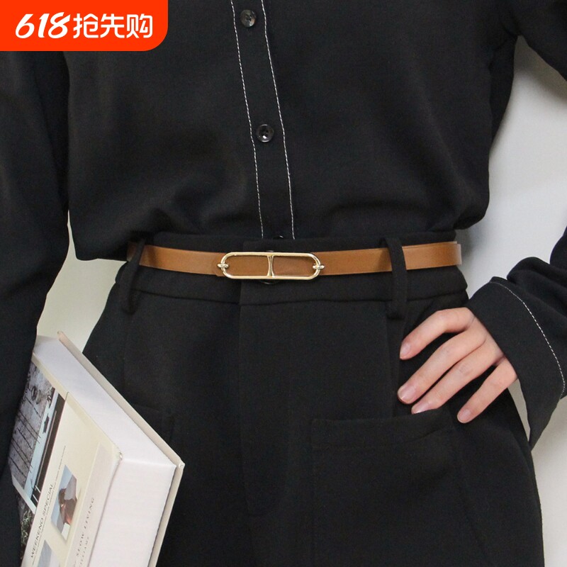 复古新款女士细腰带时尚扣头简约百搭牛仔裤连衣裙装饰风衣西装