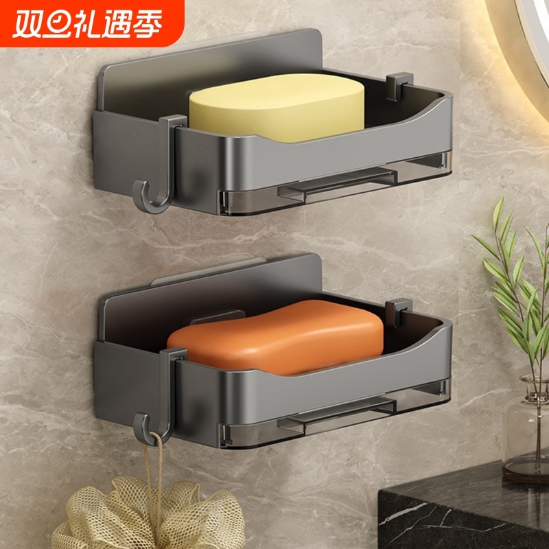 T肥皂盒/壁挂B1pq0-免打孔壁挂式卫生间双层肥皂沥水盒挂钩