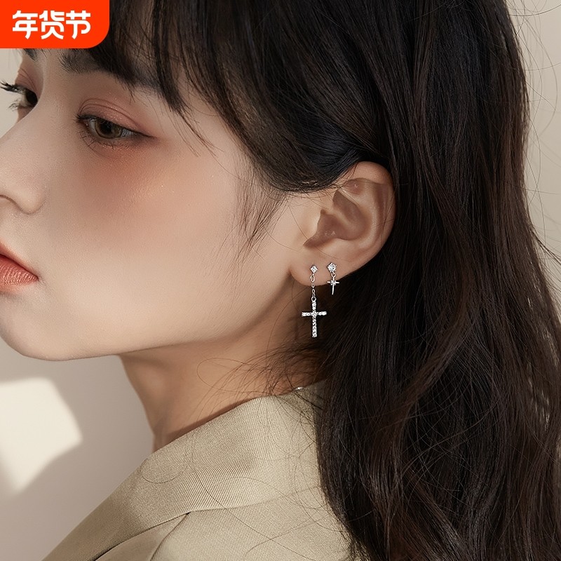 小麋人925纯银耳钉简约耳环女十字架个性耳饰耳坠ins风小众设计