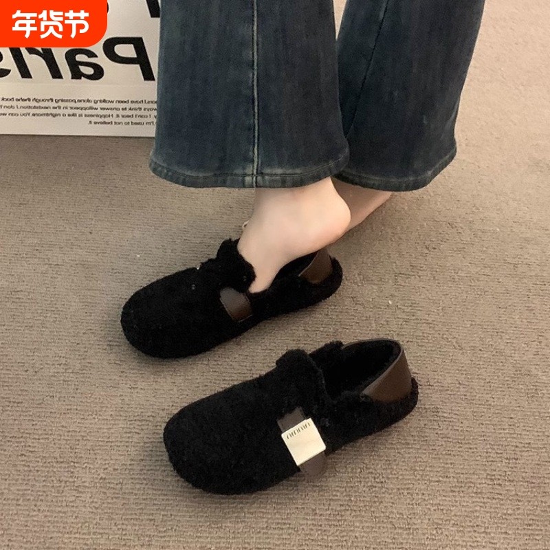 2025秋冬新款女鞋韩版流行豆豆鞋平底棉鞋时尚毛毛鞋外贸一件代发,女鞋,棉鞋,淘宝优惠券,粉丝福利购,淘宝优惠卷