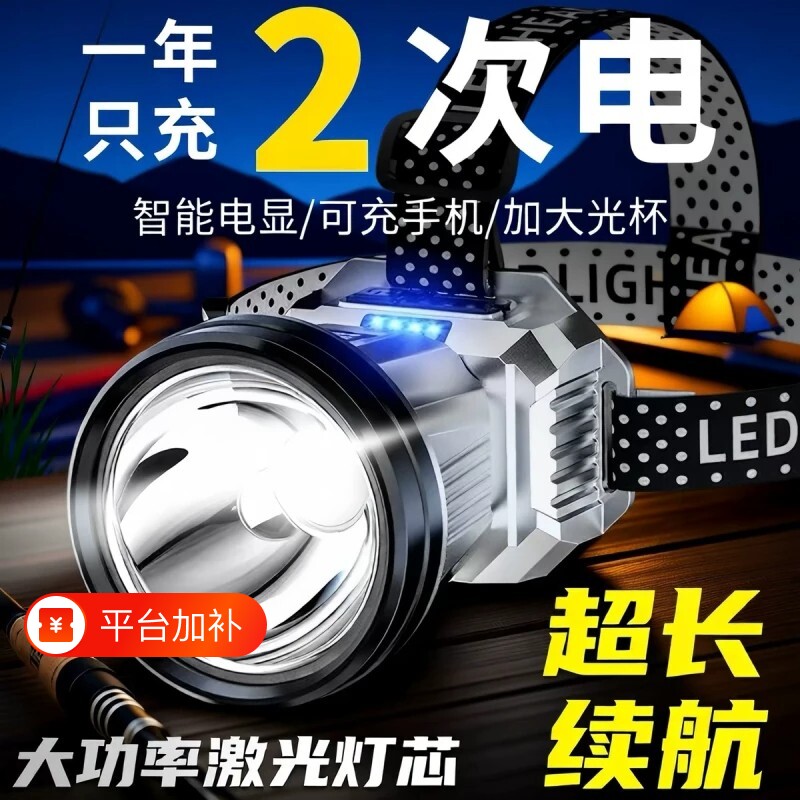 对标品牌头灯头戴式强光充电超亮钓鱼专用超长续航手电筒矿灯感应