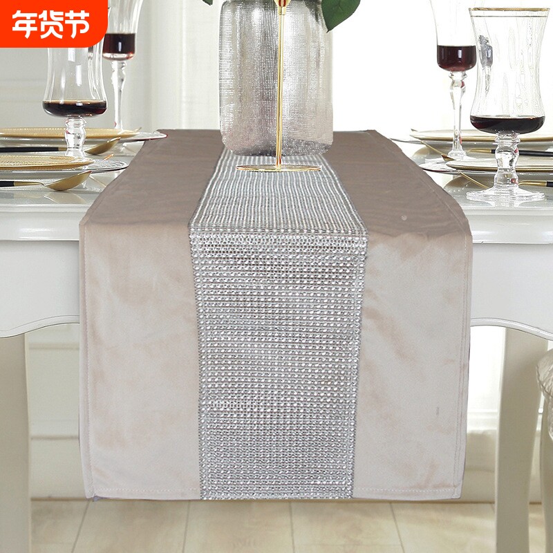 跨境table runner桌旗茶几布欧式轻奢时尚大气桌垫镶钻桌