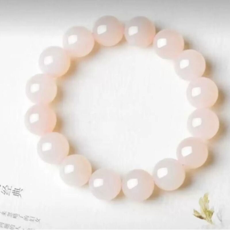新疆和田玉藕粉天然玉石藕粉圆珠手串手链情侣男女精致手链饰品