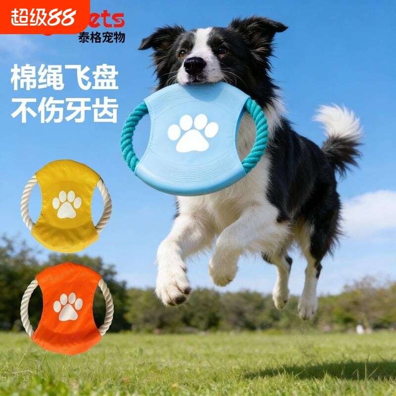 狗狗飞盘玩具棉绳边境牧图片