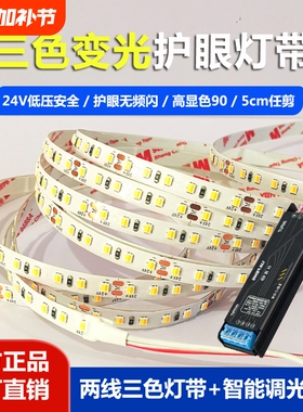 LED灯带智能三色线形灯条24V开关调光电源高亮自粘客厅卧室线型灯