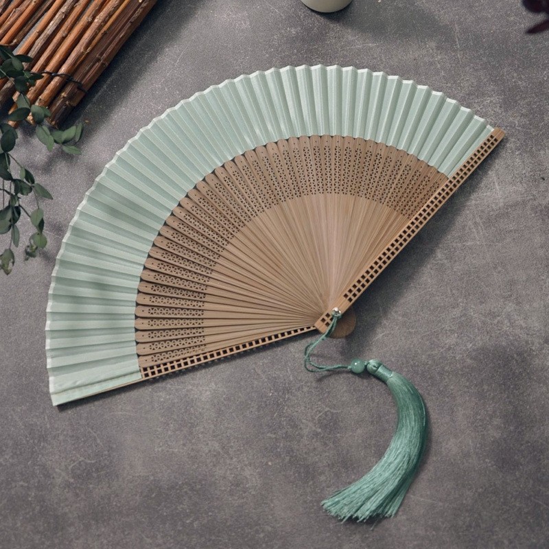新中式折扇纯色扇子中国风便携真丝镂空竹扇旗袍汉服女式晨袍扇子