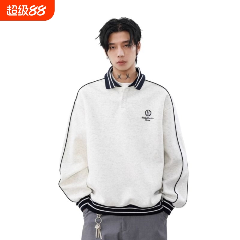 日系复古条纹棒球服外套男女运动夹克情侣休闲卫衣潮流灰色黑色