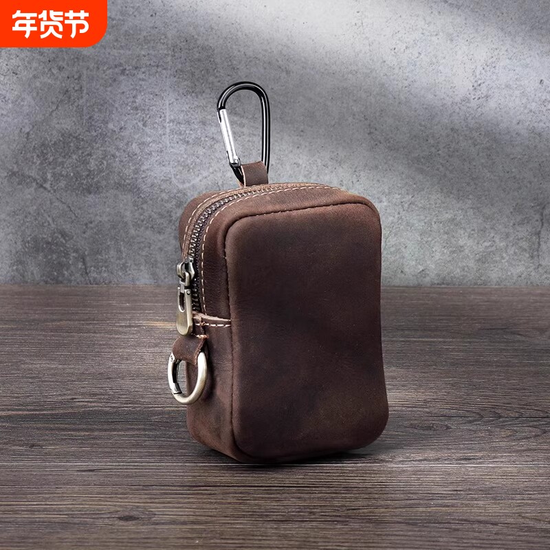 带挂钩钥匙包腰包PU皮复古耐用中性零钱包外出旅行收纳包挂包