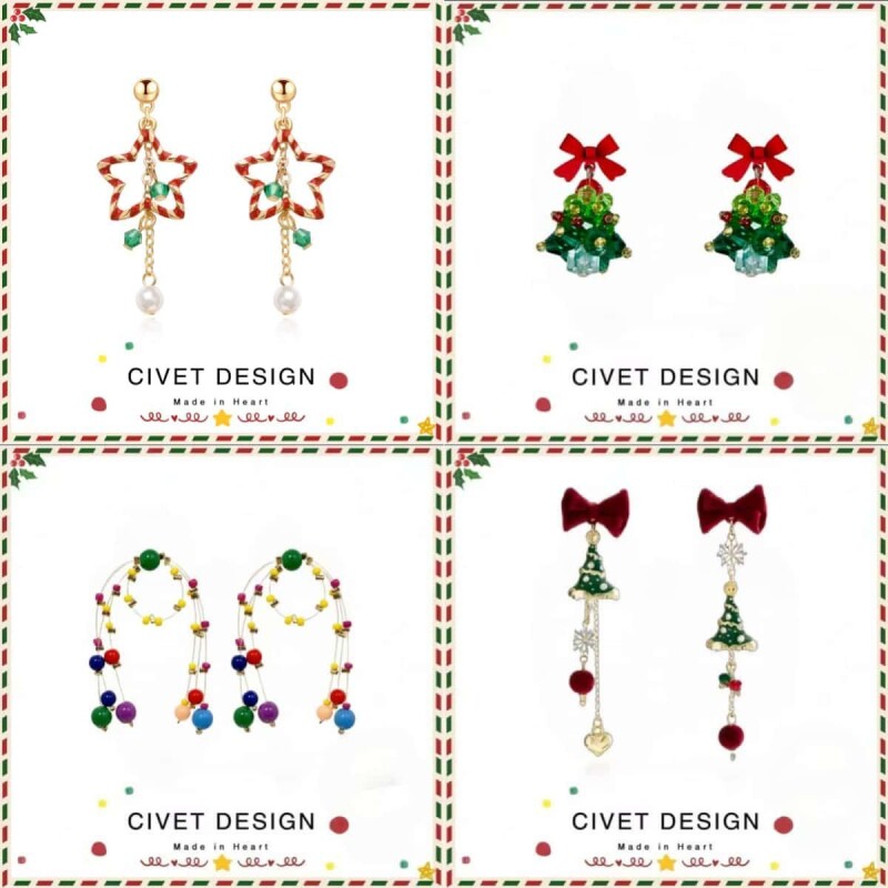 原创五角星流苏圣诞节耳环秋冬可爱甜美耳钉百搭气质无耳洞耳夹女