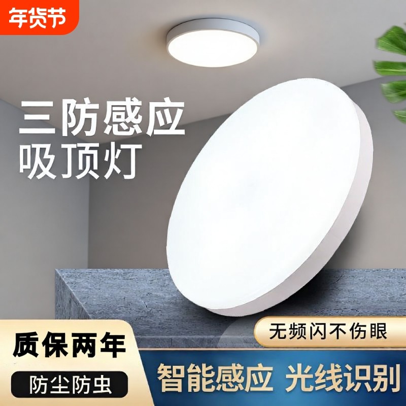 声控人体感应灯人来即亮人走即灭入户门楼梯楼道雷达自动吸顶灯