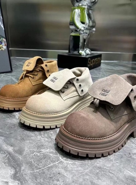 真皮复古翻盖马丁靴女2025早秋新款黄色单靴厚底两穿短靴大黄靴潮