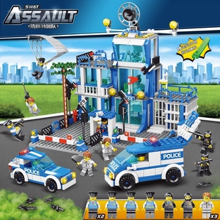 兼容乐高军事城市系列积木警察局拼装男孩益智玩具包邮机器人大楼