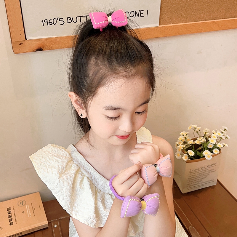 彩色甜美发圈头绳扎辫子粉色糖果色蝴蝶结头饰刘海洋气不结发